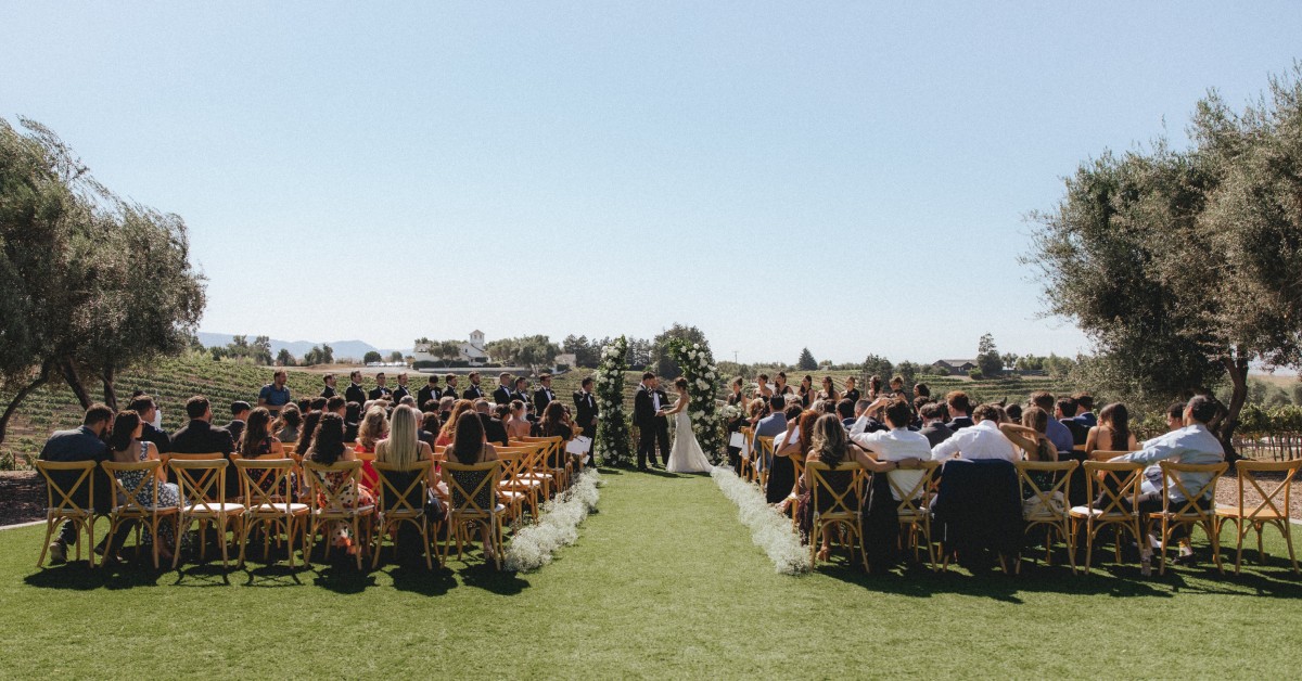 Vineyard wedding ceremony at a winery in Hollister CA, showcasing elegant event spaces at Mohi Ranch