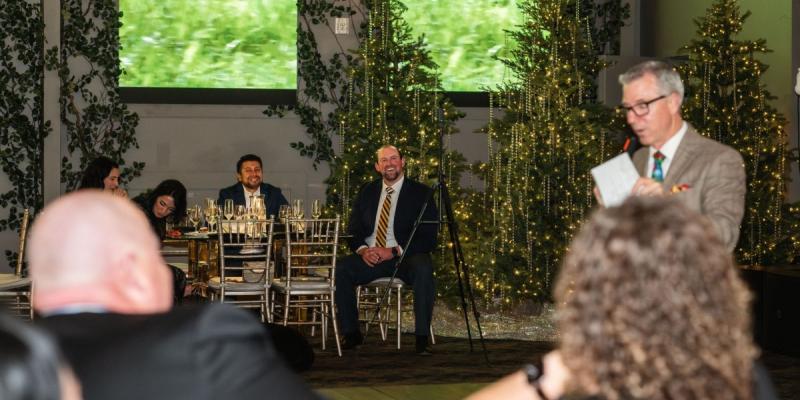 Corporate award night setup at a corporate event venue in California with guests enjoying a formal celebration