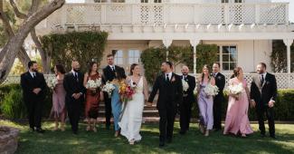 Wedding party celebrating at a private estate vineyard, showcasing an intimate luxury wedding venue in Hollister, CA