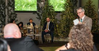 Corporate award night setup at a corporate event venue in California with guests enjoying a formal celebration